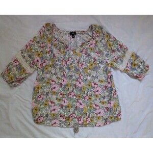 Floral Pop Over Button Blouse Peasant Cottagecore Boho 3/4 Sleeve Womens Size 2X